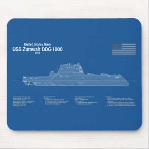 Alfombrilla De Ratón USS Zumwalt - Planes de trazado de buques ABD