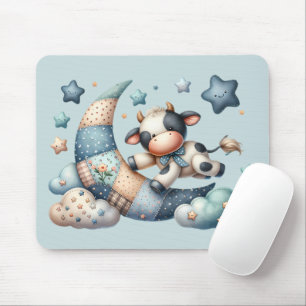 Alfombrilla De Ratón Vaca Adorable de Parche con Luna y Estrellas