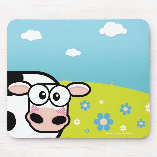Alfombrilla De Ratón Vaca avergonzada Mousepads del dibujo animado (Frente)