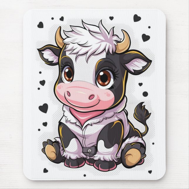 Alfombrilla De Ratón Vaca caricaturista con grandes ojos expresivos (Frente)