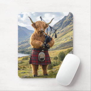 Alfombrilla De Ratón Vaca de las Highlands escocesas tocando la gaita