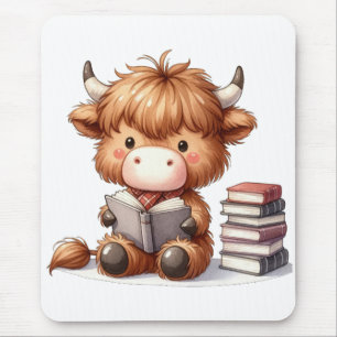 Alfombrilla De Ratón Vaca de las Tierras Altas leyendo libros