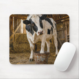 Alfombrilla De Ratón Vaca Holstein de pie en un cubo oxidado