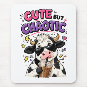Alfombrilla De Ratón Vaca linda pero caótica con café con hielo