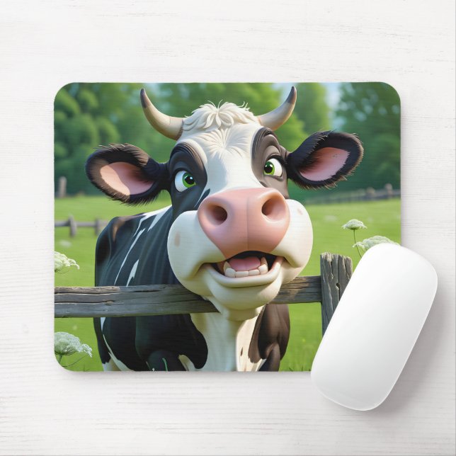 Alfombrilla De Ratón Vaca personalizado cruzando una valla (Con ratón)