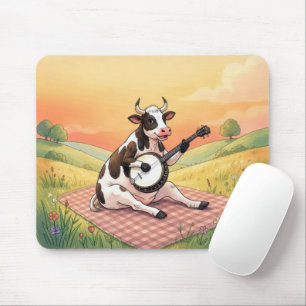 Alfombrilla De Ratón Vaca tocando un banjo en una manta