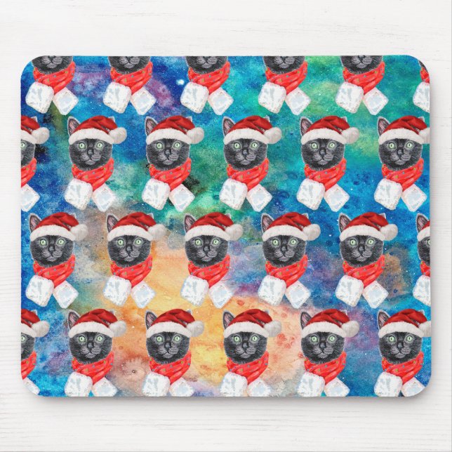 Alfombrilla De Ratón Vacaciones de Navidades divertidos de gato negro (Frente)