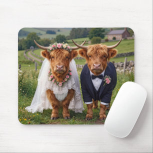 Alfombrilla De Ratón Vacas Highland de Boda en un Pastizal