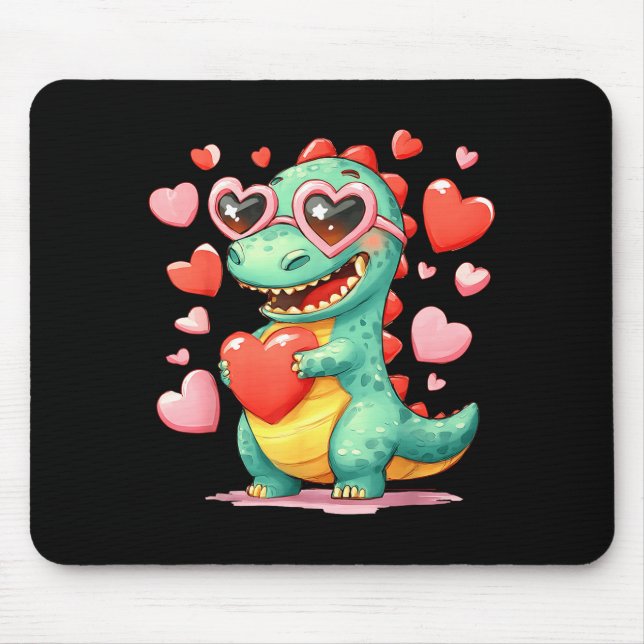 Alfombrilla De Ratón Valentine Dinosaur Trex Holding Heart Girl Sunl Bo (Frente)