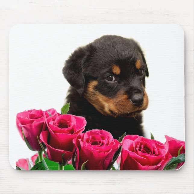 Alfombrilla De Ratón Valentine Rosa Rottweiler Puppy (Frente)
