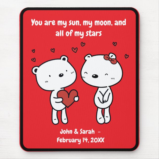 Alfombrilla De Ratón Valentine's Day Bear Heart Joyful Love Laughter  (Frente)