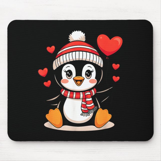 Alfombrilla De Ratón Valentine's Day Penguin Heart Balloon Cute  (Frente)