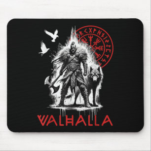 Alfombrilla De Ratón Valhalla Odín Lobo Y Cuervo Runas Vikingas Nórdico