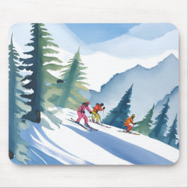 Alfombrilla De Ratón Vamos a Esquiar | Pintura en Acuarela de Invierno