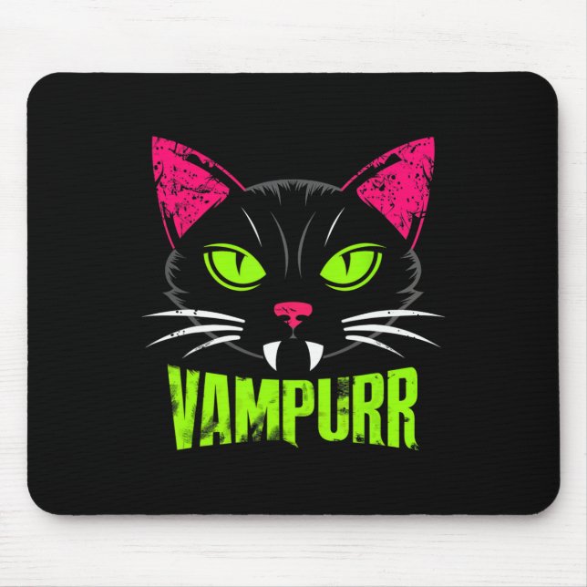 Alfombrilla De Ratón Vampurr Cat Black Cat Halloween Spooky Vampiro (Frente)