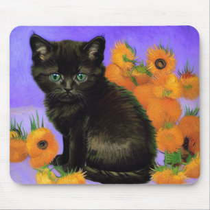 Alfombrilla De Ratón Van Gogh Black Kitten con girasoles