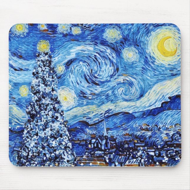 Alfombrilla De Ratón Van Gogh - La noche estrellada - Navidades blancos (Frente)