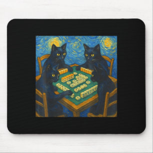 Alfombrilla De Ratón Van gogh noche estrellada gato jugando mahjong chi