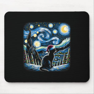 Alfombrilla De Ratón Van Gogh Noche Estrellada Gato Negro Navideño Fest