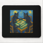 Alfombrilla De Ratón Van gogh starry night cat playing mahjong chinese<br><div class="desc">Van gogh starry night cat playing mahjong chinese tile game</div>