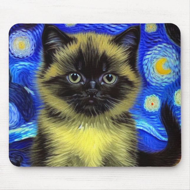 Alfombrilla De Ratón Van Gogh Starry Night Siamese Cat (Frente)