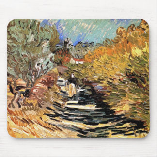Alfombrilla De Ratón Van Gogh - Un camino en Saint-Remy con figura feme