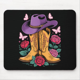Alfombrilla De Ratón Vaquera Occidental Sombrero Vaquero Botas Con Rosa