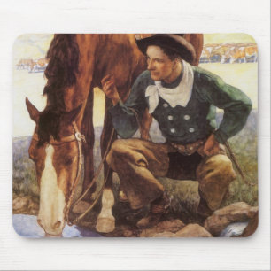 Alfombrilla De Ratón Vaquero regando su caballo por NC Wyeth, arte vint