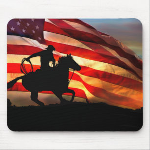 Alfombrilla De Ratón Vaquero y bandera de Estados Unidos