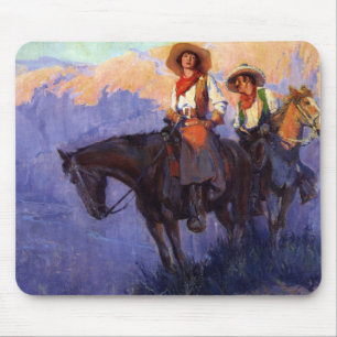 Alfombrilla De Ratón Vaqueros antiguos, hombre y mujer en caballos, And
