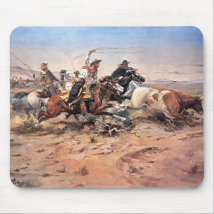 Alfombrilla De Ratón Vaqueros roping un buey, 1897 (aceite en lona)