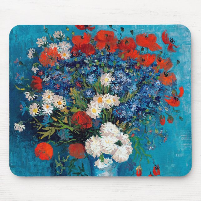Alfombrilla De Ratón Vase con Cornflowers y Poppies, Van Gogh (Frente)