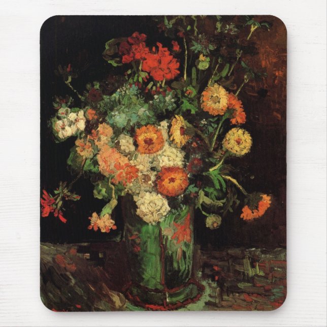 Alfombrilla De Ratón Vase con Zinnias y Geranios, Vincent van Gogh (Frente)
