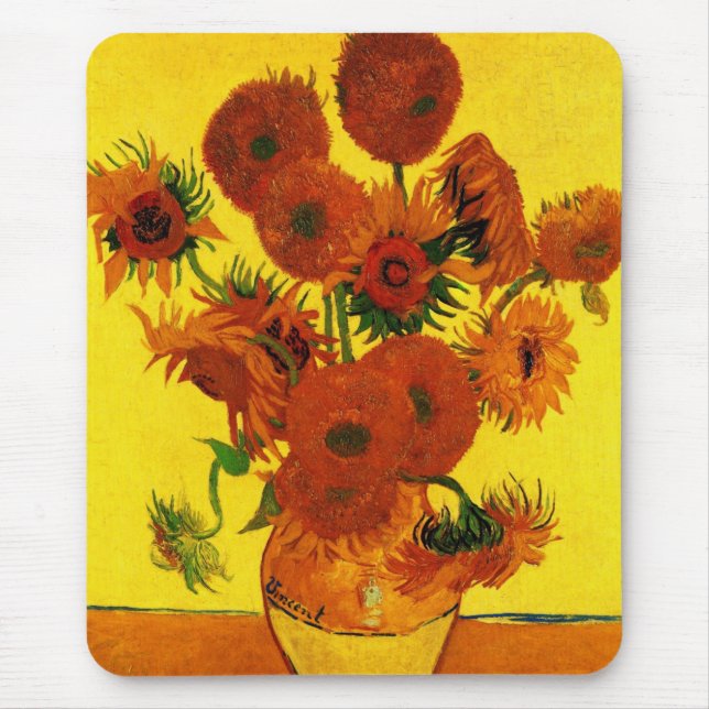 Alfombrilla De Ratón Vase de la vida con 15 girasoles Vincent van Gogh (Frente)
