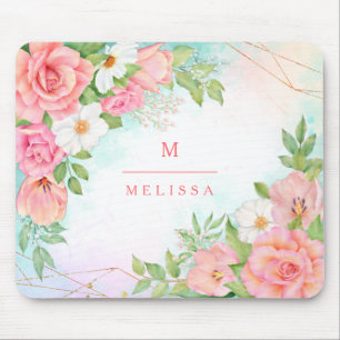 Alfombrilla De Ratón Vegetación floral monograma Geométrica rosa