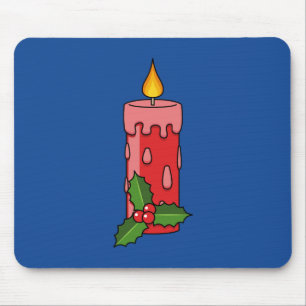 Alfombrilla De Ratón Velas del pilar rojo navidad con Holly