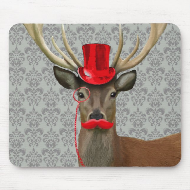 Alfombrilla De Ratón Venado con Gorra rojo y bigote (Frente)
