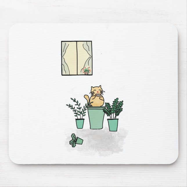 Alfombrilla De Ratón Ventana de café de gato Plantas Planters Green (Frente)