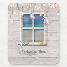 Alfombrilla De Ratón Ventana de playa tropical de madera blanca elegant