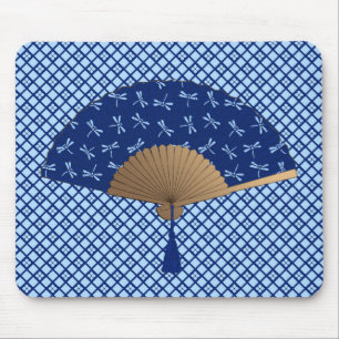 Alfombrilla De Ratón Ventilador japonés, patrón de libélula, azul cobal
