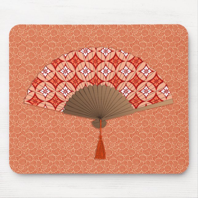 Alfombrilla De Ratón Ventilador japonés, Shippo Motif, Naranja mandarín (Frente)