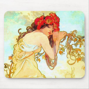 Alfombrilla De Ratón Verano de Art Nouveau de Alphonse Mucha