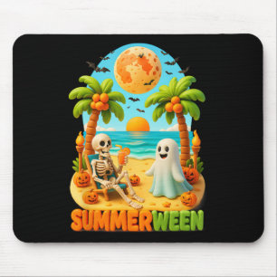 Alfombrilla De Ratón Verano entre Skeleton Ghost Beach Palm Halloween S