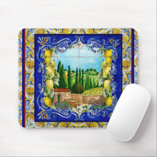 Alfombrilla De Ratón verano italiano Majolica azulejos azul cítricos