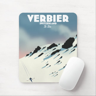 Alfombrilla De Ratón Verbier Switzerland ski travel poster art print.