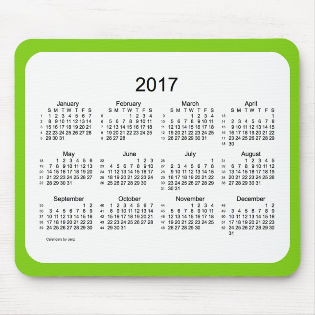 Alfombrilla De Ratón Verde amarillo 2017 calendario de 52 semanas por (Frente)