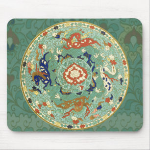 Alfombrilla De Ratón Verde azul del circulo chino antiguo