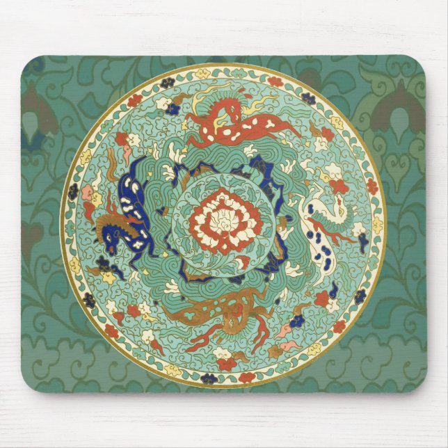 Alfombrilla De Ratón Verde azul del circulo chino antiguo (Frente)