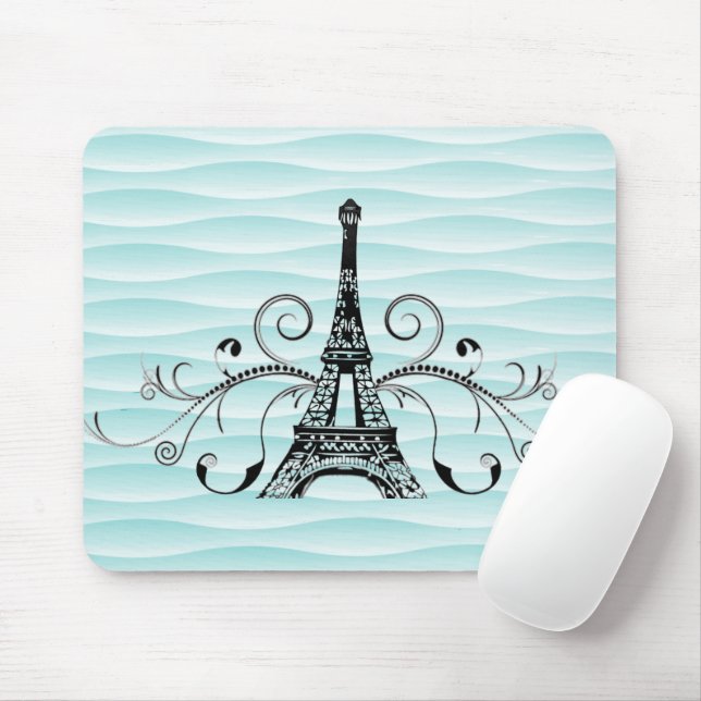 Alfombrilla De Ratón Verde azulada Torre Eiffel Flourish Mouse Pad (Con ratón)