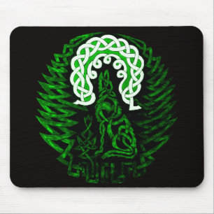 Alfombrilla De Ratón Verde céltico del lobo/de la luna